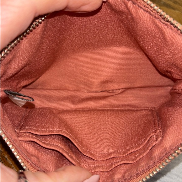 Coach Corner Zip Wristlet in Wild Camo Print Pebble Leather - Tan/Pink/Purple - Picture 5 of 7